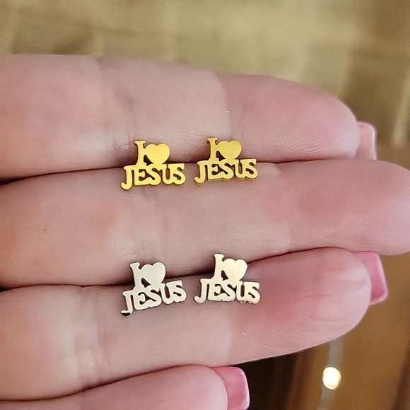 Jesus Christian Stud Earrings, choice of color - Picture 1 of 5
